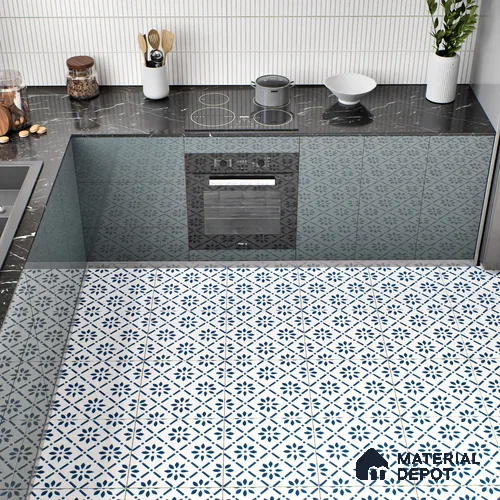 Moroccan Wall & Floor Tile TL 05174 Zellige Azure Petal Square Multi Colour 1 ft x 1 ft Vitrified Matte Finish - 9 mm | Suitable for Kitchen, Bathroom, Balcony | Please Expect a Slight Variation of Pattern