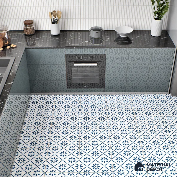 Moroccan Tile TL 05174 Zellige Azure Petal Square Multi Colour 1 ft x 1 ft Vitrified Matte Finish - 9 mm | Suitable for Kitchen, Bathroom, Balcony Floor & Wall | Please Expect a Slight Variation of Pattern (Sample)