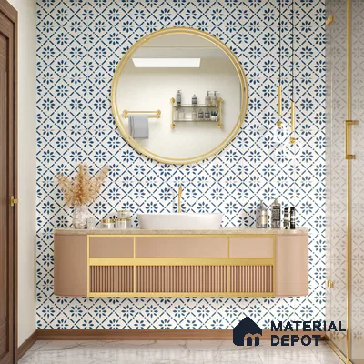 Moroccan Tile TL 05174 Zellige Azure Petal Square Multi Colour 1 ft x 1 ft Vitrified Matte Finish - 9 mm | Suitable for Kitchen, Bathroom, Balcony Floor & Wall | Please Expect a Slight Variation of Pattern (Sample)