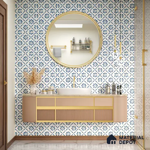 Moroccan Tile TL 05174 Zellige Azure Petal Square Multi Colour 1 ft x 1 ft Vitrified Matte Finish - 9 mm | Suitable for Kitchen, Bathroom, Balcony Floor & Wall | Please Expect a Slight Variation of Pattern