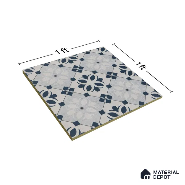 Moroccan Tile TL 05221 Zellige Noir Bloom Square Multi Colour 1 ft x 1 ft Vitrified Matte Finish - 9 mm | Suitable for Kitchen, Bathroom, Balcony Floor & Wall | Please Expect a Slight Variation of Pattern (Sample)