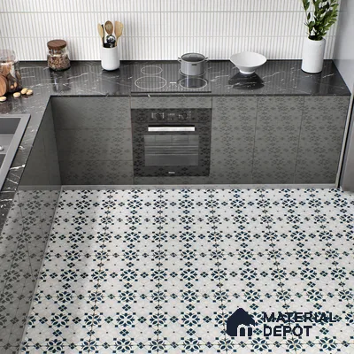 Moroccan Tile TL 05221 Zellige Noir Bloom Square Multi Colour 1 ft x 1 ft Vitrified Matte Finish - 9 mm | Suitable for Kitchen, Bathroom, Balcony Floor & Wall | Please Expect a Slight Variation of Pattern (Sample)