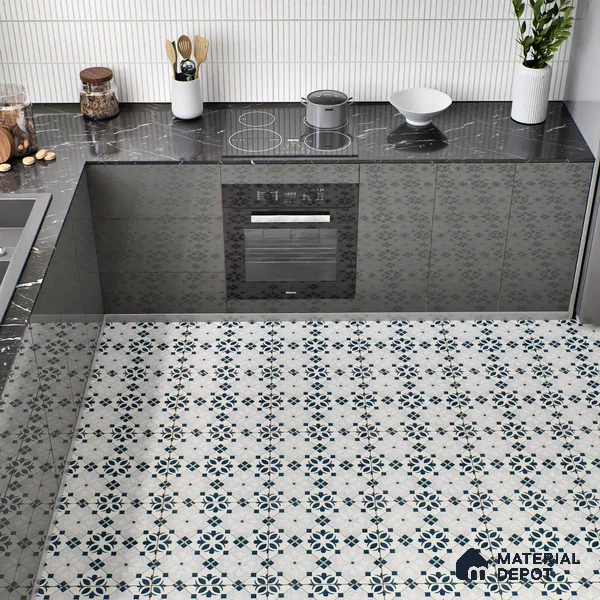 Moroccan Tile TL 05221 Zellige Noir Bloom Square Multi Colour 1 ft x 1 ft Vitrified Matte Finish - 9 mm | Suitable for Kitchen, Bathroom, Balcony Floor & Wall | Please Expect a Slight Variation of Pattern (Sample)