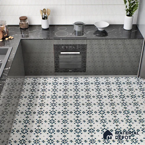 Moroccan Wall & Floor Tile TL 05221 Zellige Noir Bloom Square Multi Colour 1 ft x 1 ft Vitrified Matte Finish - 9 mm | Suitable for Kitchen, Bathroom, Entryway | Please Expect a Slight Variation of Pattern