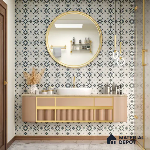 Moroccan Tile TL 05221 Zellige Noir Bloom Square Multi Colour 1 ft x 1 ft Vitrified Matte Finish - 9 mm | Suitable for Kitchen, Bathroom, Balcony Floor & Wall | Please Expect a Slight Variation of Pattern