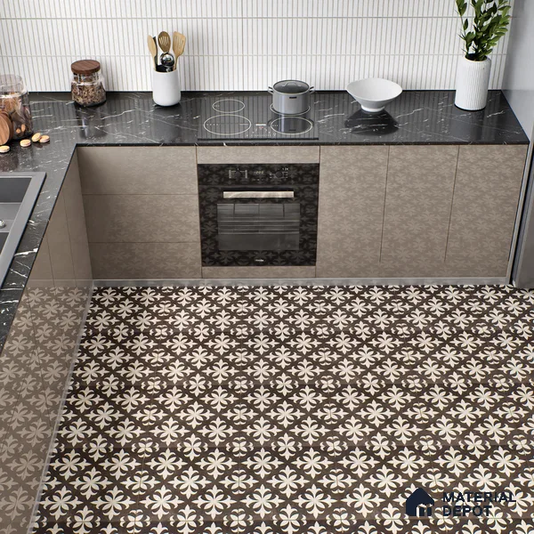 Moroccan Wall & Floor Tile TL 05222 Zellige Choco Beige Petals Brown 1 ft x 1 ft Vitrified Matte Finish - 9 mm | Suitable for Kitchen, Bathroom, Balcony | Please Expect a Slight Variation of Pattern