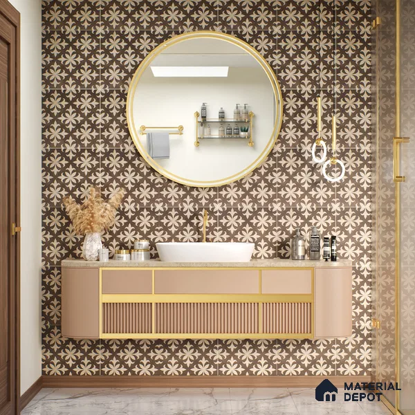 Moroccan Wall & Floor Tile TL 05222 Zellige Choco Beige Petals Brown 1 ft x 1 ft Vitrified Matte Finish - 9 mm | Suitable for Kitchen, Bathroom, Balcony | Please Expect a Slight Variation of Pattern
