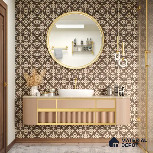 Moroccan Tile TL 05222 Zellige Choco Beige Petals Brown 1 ft x 1 ft Vitrified Matte Finish - 9 mm | Suitable for Kitchen, Bathroom, Balcony Floor & Wall | Please Expect a Slight Variation of Pattern