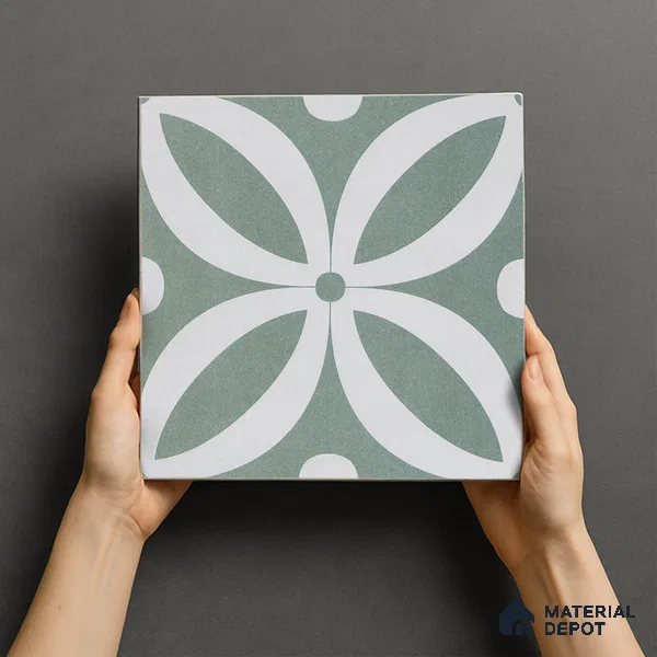 Moroccan Tile TL 05218 Zellige Deep Emerald Green Multi Colour 1 ft x 1 ft Vitrified Matte Finish - 9 mm | Suitable for Kitchen, Bathroom, Balcony Floor & Wall | Please Expect a Slight Variation of Pattern (Sample)