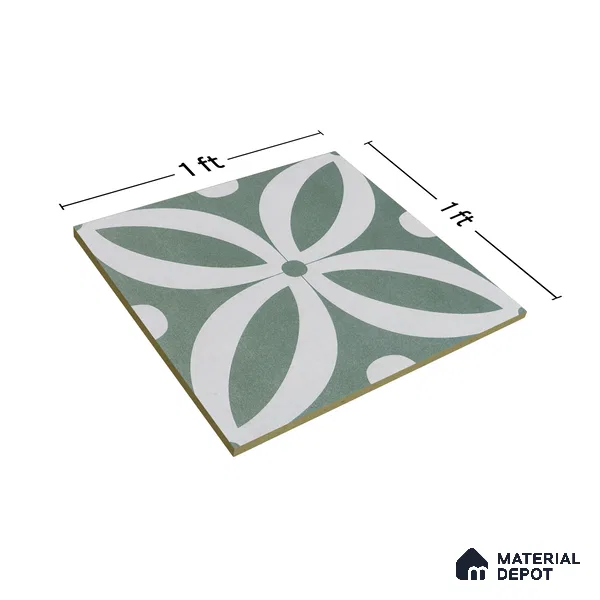 Moroccan Tile TL 05218 Zellige Deep Emerald Green Multi Colour 1 ft x 1 ft Vitrified Matte Finish - 9 mm | Suitable for Kitchen, Bathroom, Balcony Floor & Wall | Please Expect a Slight Variation of Pattern (Sample)