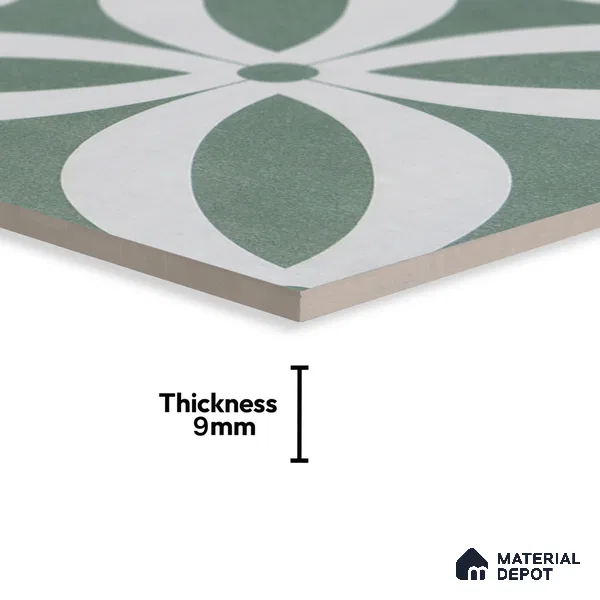 Moroccan Tile TL 05218 Zellige Deep Emerald Green Multi Colour 1 ft x 1 ft Vitrified Matte Finish - 9 mm | Suitable for Kitchen, Bathroom, Balcony Floor & Wall | Please Expect a Slight Variation of Pattern (Sample)