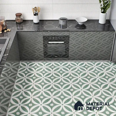 Moroccan Tile TL 05218 Zellige Deep Emerald Green Multi Colour 1 ft x 1 ft Vitrified Matte Finish - 9 mm | Suitable for Kitchen, Bathroom, Balcony Floor & Wall | Please Expect a Slight Variation of Pattern (Sample)