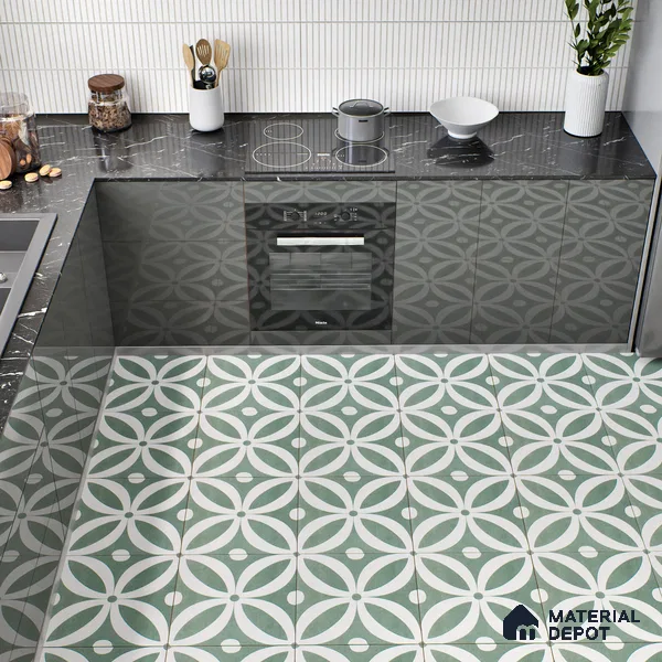 Moroccan Tile TL 05218 Zellige Deep Emerald Green Multi Colour 1 ft x 1 ft Vitrified Matte Finish - 9 mm | Suitable for Kitchen, Bathroom, Balcony Floor & Wall | Please Expect a Slight Variation of Pattern (Sample)