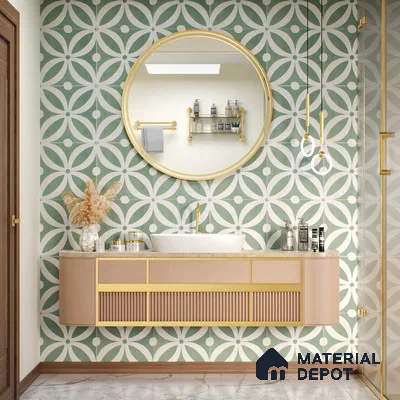 Moroccan Tile TL 05218 Zellige Deep Emerald Green Multi Colour 1 ft x 1 ft Vitrified Matte Finish - 9 mm | Suitable for Kitchen, Bathroom, Balcony Floor & Wall | Please Expect a Slight Variation of Pattern (Sample)