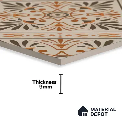 Moroccan Tile TL 05181 B Zellige Sahara Sunburst Beige 1 ft x 1 ft Vitrified Matte Finish - 9 mm | Suitable for Kitchen, Bathroom, Balcony Floor & Wall | Please Expect a Slight Variation of Pattern