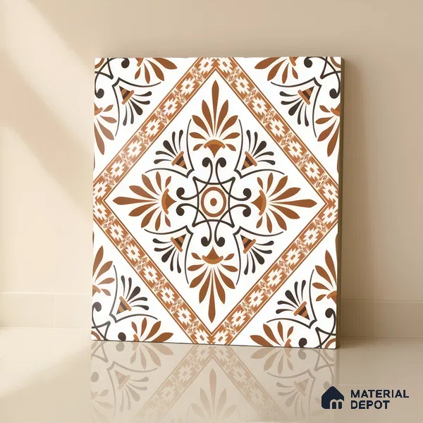 Moroccan Tile TL 05181 Zellige Desert Flora Brown 1 ft x 1 ft Vitrified Matte Finish - 9 mm | Suitable for Kitchen, Bathroom, Balcony Floor & Wall | Please Expect a Slight Variation of Pattern (Sample)