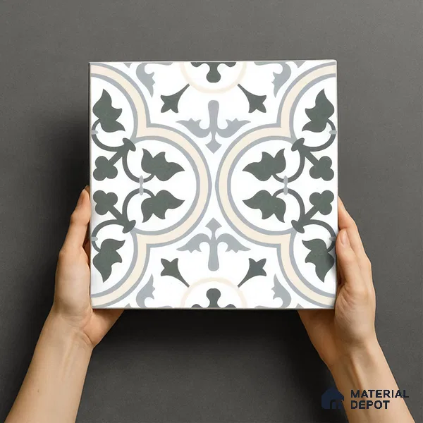 Moroccan Tile TL 05175 Zellige Green Floral Multi Colour 1 ft x 1 ft Vitrified Matte Finish - 9 mm | Suitable for Kitchen, Bathroom, Balcony Floor & Wall | Please Expect a Slight Variation of Pattern (Sample)