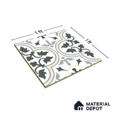 Moroccan Tile TL 05175 Zellige Green Floral Multi Colour 1 ft x 1 ft Vitrified Matte Finish - 9 mm | Suitable for Kitchen, Bathroom, Balcony Floor & Wall | Please Expect a Slight Variation of Pattern (Sample)