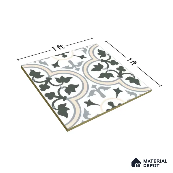 Moroccan Tile TL 05175 Zellige Green Floral Multi Colour 1 ft x 1 ft Vitrified Matte Finish - 9 mm | Suitable for Kitchen, Bathroom, Balcony Floor & Wall | Please Expect a Slight Variation of Pattern (Sample)