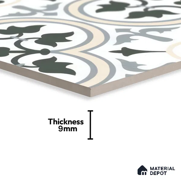 Moroccan Tile TL 05175 Zellige Green Floral Multi Colour 1 ft x 1 ft Vitrified Matte Finish - 9 mm | Suitable for Kitchen, Bathroom, Balcony Floor & Wall | Please Expect a Slight Variation of Pattern (Sample)