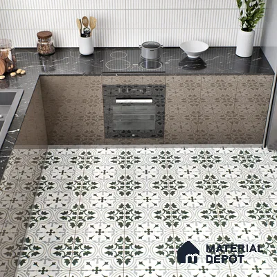 Moroccan Tile TL 05175 Zellige Green Floral Multi Colour 1 ft x 1 ft Vitrified Matte Finish - 9 mm | Suitable for Kitchen, Bathroom, Balcony Floor & Wall | Please Expect a Slight Variation of Pattern (Sample)