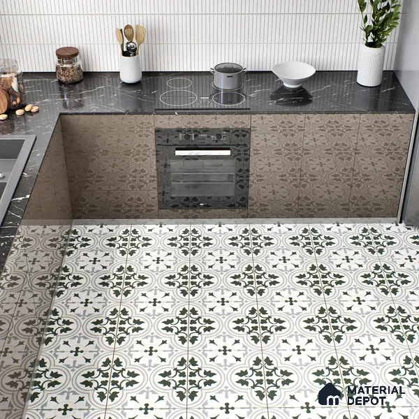 Moroccan Tile TL 05175 Zellige Green Floral Multi Colour 1 ft x 1 ft Vitrified Matte Finish - 9 mm | Suitable for Kitchen, Bathroom, Balcony Floor & Wall | Please Expect a Slight Variation of Pattern (Sample)