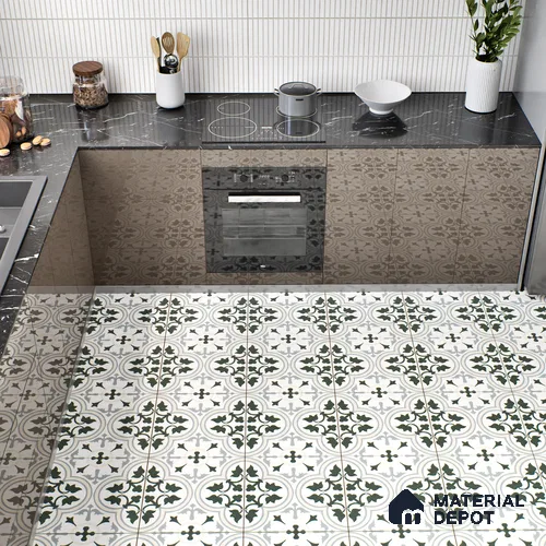 Moroccan Wall & Floor Tile TL 05175 Zellige Green Floral Multi Colour 1 ft x 1 ft Vitrified Matte Finish - 9 mm | Suitable for Kitchen, Bathroom, Entryway | Please Expect a Slight Variation of Pattern