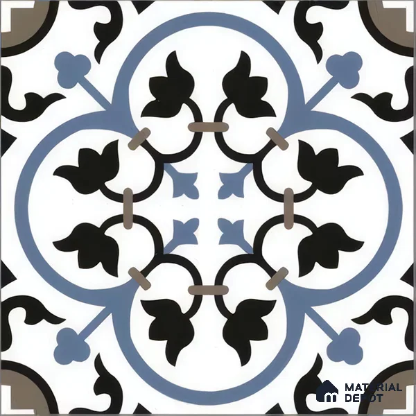 Moroccan Tile TL 05184 B Zellige Blue Liner Floral Multi Colour 1 ft x 1 ft Vitrified Matte Finish - 9 mm | Suitable for Kitchen, Bathroom, Balcony Floor & Wall | Please Expect a Slight Variation of Pattern