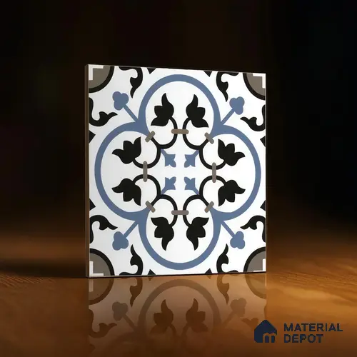 Moroccan Tile TL 05184 B Zellige Blue Liner Floral Multi Colour 1 ft x 1 ft Vitrified Matte Finish - 9 mm | Suitable for Kitchen, Bathroom, Balcony Floor & Wall | Please Expect a Slight Variation of Pattern