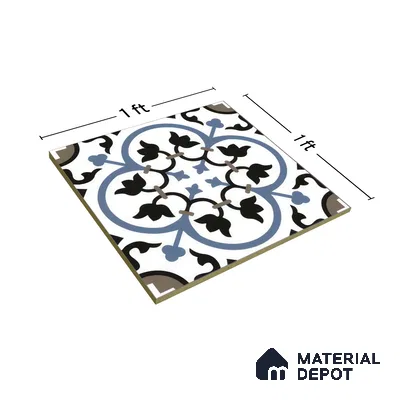 Moroccan Tile TL 05184 B Zellige Blue Liner Floral Multi Colour 1 ft x 1 ft Vitrified Matte Finish - 9 mm | Suitable for Kitchen, Bathroom, Balcony Floor & Wall | Please Expect a Slight Variation of Pattern