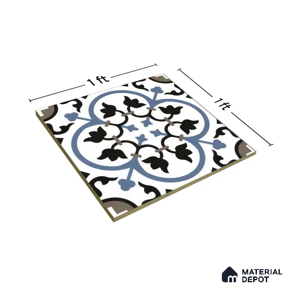 Moroccan Tile TL 05184 B Zellige Blue Liner Floral Multi Colour 1 ft x 1 ft Vitrified Matte Finish - 9 mm | Suitable for Kitchen, Bathroom, Balcony Floor & Wall | Please Expect a Slight Variation of Pattern