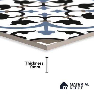 Moroccan Tile TL 05184 B Zellige Blue Liner Floral Multi Colour 1 ft x 1 ft Vitrified Matte Finish - 9 mm | Suitable for Kitchen, Bathroom, Balcony Floor & Wall | Please Expect a Slight Variation of Pattern