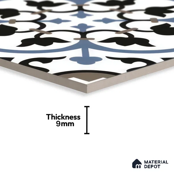 Moroccan Tile TL 05184 B Zellige Blue Liner Floral Multi Colour 1 ft x 1 ft Vitrified Matte Finish - 9 mm | Suitable for Kitchen, Bathroom, Balcony Floor & Wall | Please Expect a Slight Variation of Pattern