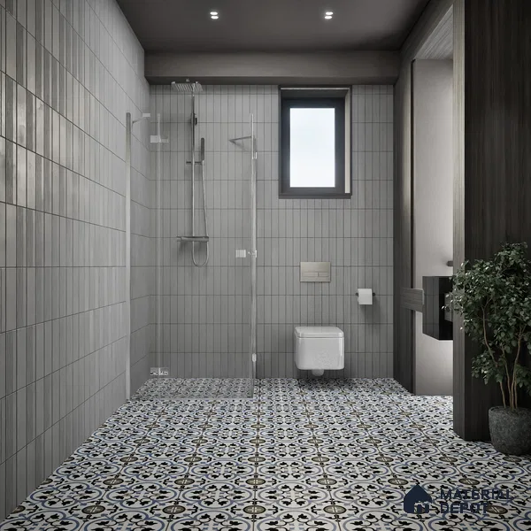 Moroccan Tile TL 05184 B Zellige Blue Liner Floral Multi Colour 1 ft x 1 ft Vitrified Matte Finish - 9 mm | Suitable for Kitchen, Bathroom, Balcony Floor & Wall | Please Expect a Slight Variation of Pattern