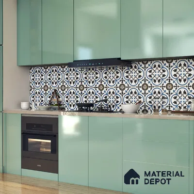 Moroccan Tile TL 05184 B Zellige Blue Liner Floral Multi Colour 1 ft x 1 ft Vitrified Matte Finish - 9 mm | Suitable for Kitchen, Bathroom, Balcony Floor & Wall | Please Expect a Slight Variation of Pattern