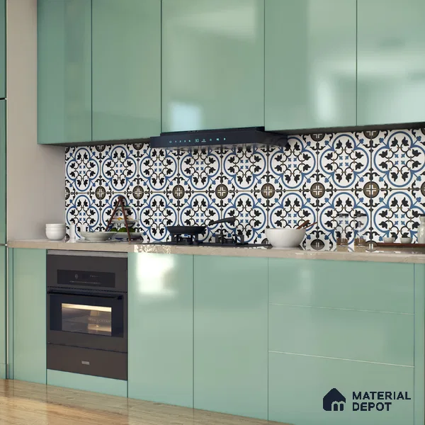 Moroccan Tile TL 05184 B Zellige Blue Liner Floral Multi Colour 1 ft x 1 ft Vitrified Matte Finish - 9 mm | Suitable for Kitchen, Bathroom, Balcony Floor & Wall | Please Expect a Slight Variation of Pattern