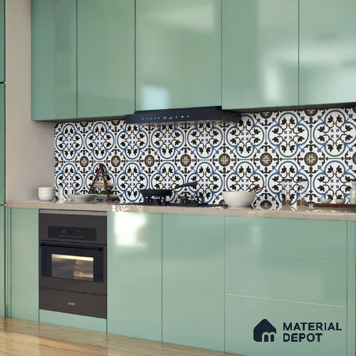 Moroccan Wall & Floor Tile TL 05184 B Zellige Blue Liner Floral Multi Colour 1 ft x 1 ft Vitrified Matte Finish - 9 mm | Suitable for Kitchen, Bathroom, Balcony | Please Expect a Slight Variation of Pattern