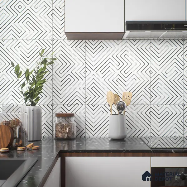 Moroccan Tile TL 05186 Zellige Puzzle Lines Multi Colour 1 ft x 1 ft Vitrified Matte Finish - 9 mm | Suitable for Kitchen, Bathroom, Balcony Floor & Wall | Please Expect a Slight Variation of Pattern