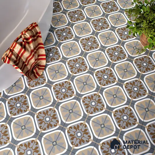 Moroccan Tile TL 05191 B Zellige Floral Brown Multi Colour 1 ft x 1 ft Vitrified Matte Finish - 9 mm | Suitable for Kitchen, Bathroom, Balcony Floor & Wall | Please Expect a Slight Variation of Pattern