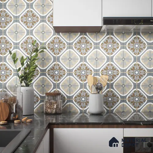 Moroccan Tile TL 05191 B Zellige Floral Brown Multi Colour 1 ft x 1 ft Vitrified Matte Finish - 9 mm | Suitable for Kitchen, Bathroom, Balcony Floor & Wall | Please Expect a Slight Variation of Pattern