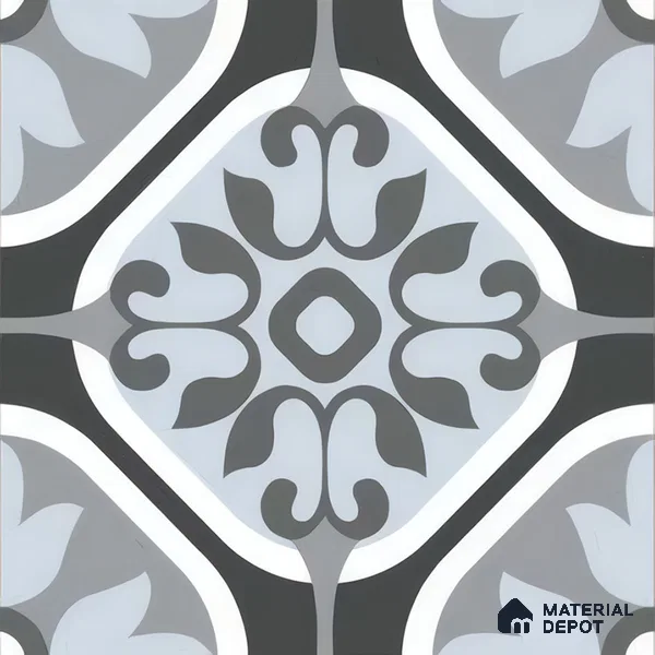 Moroccan Wall & Floor Tile TL 05191 Zellige Floral Grey Multi Colour 1 ft x 1 ft Porcelain Matte Finish - 9 mm | Suitable for Kitchen, Bathroom, Balcony | Please Expect a Slight Variation of Pattern