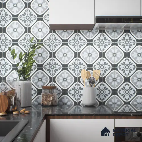 Moroccan Tile TL 05191 Zellige Floral Grey Multi Colour 1 ft x 1 ft Vitrified Matte Finish - 9 mm | Suitable for Kitchen, Bathroom, Balcony Floor & Wall | Please Expect a Slight Variation of Pattern