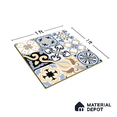 Moroccan Tile TL 05193 Zellige Vibrant Florals Multi Colour 1 ft x 1 ft Vitrified Matte Finish - 9 mm | Suitable for Kitchen, Bathroom, Balcony Floor & Wall | Please Expect a Slight Variation of Pattern