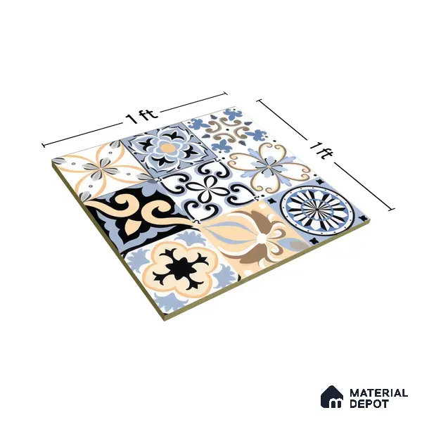 Moroccan Tile TL 05193 Zellige Vibrant Florals Multi Colour 1 ft x 1 ft Vitrified Matte Finish - 9 mm | Suitable for Kitchen, Bathroom, Balcony Floor & Wall | Please Expect a Slight Variation of Pattern