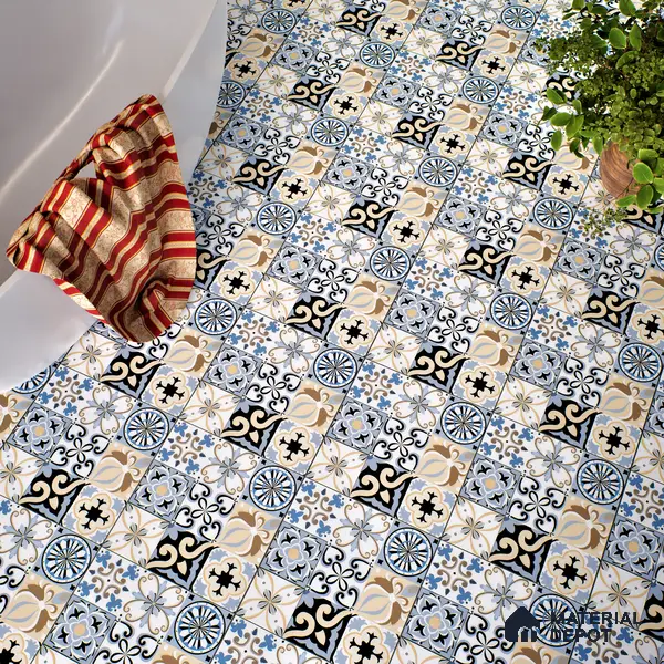 Moroccan Tile TL 05193 Zellige Vibrant Florals Multi Colour 1 ft x 1 ft Vitrified Matte Finish - 9 mm | Suitable for Kitchen, Bathroom, Balcony Floor & Wall | Please Expect a Slight Variation of Pattern