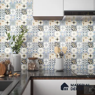 Moroccan Tile TL 05193 Zellige Vibrant Florals Multi Colour 1 ft x 1 ft Vitrified Matte Finish - 9 mm | Suitable for Kitchen, Bathroom, Balcony Floor & Wall | Please Expect a Slight Variation of Pattern