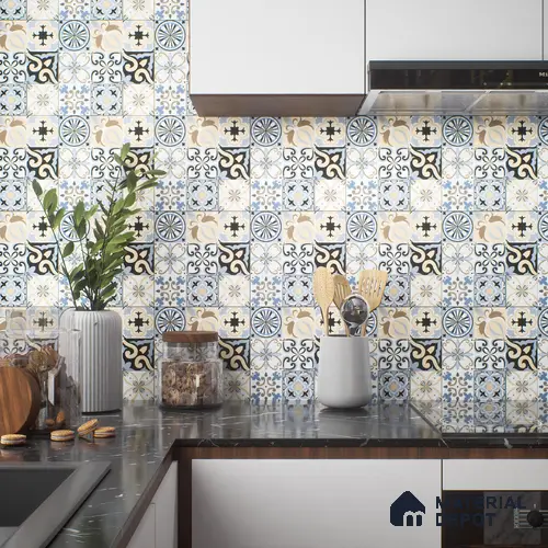 Moroccan Tile TL 05193 Zellige Vibrant Florals Multi Colour 1 ft x 1 ft Vitrified Matte Finish - 9 mm | Suitable for Kitchen, Bathroom, Balcony Floor & Wall | Please Expect a Slight Variation of Pattern