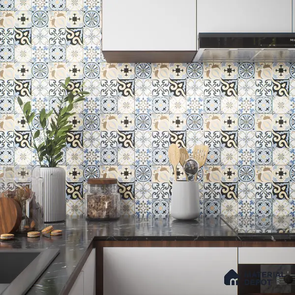Moroccan Tile TL 05193 Zellige Vibrant Florals Multi Colour 1 ft x 1 ft Vitrified Matte Finish - 9 mm | Suitable for Kitchen, Bathroom, Balcony Floor & Wall | Please Expect a Slight Variation of Pattern