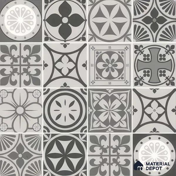 Moroccan Wall & Floor Tile TL 05194 Zellige Vibrant Grey Grey 1 ft x 1 ft Porcelain Matte Finish - 9 mm | Suitable for Kitchen, Bathroom, Balcony | Please Expect a Slight Variation of Pattern