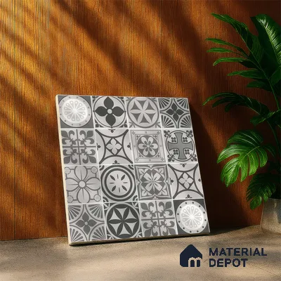 Moroccan Wall & Floor Tile TL 05194 Zellige Vibrant Grey Grey 1 ft x 1 ft Porcelain Matte Finish - 9 mm | Suitable for Kitchen, Bathroom, Balcony | Please Expect a Slight Variation of Pattern
